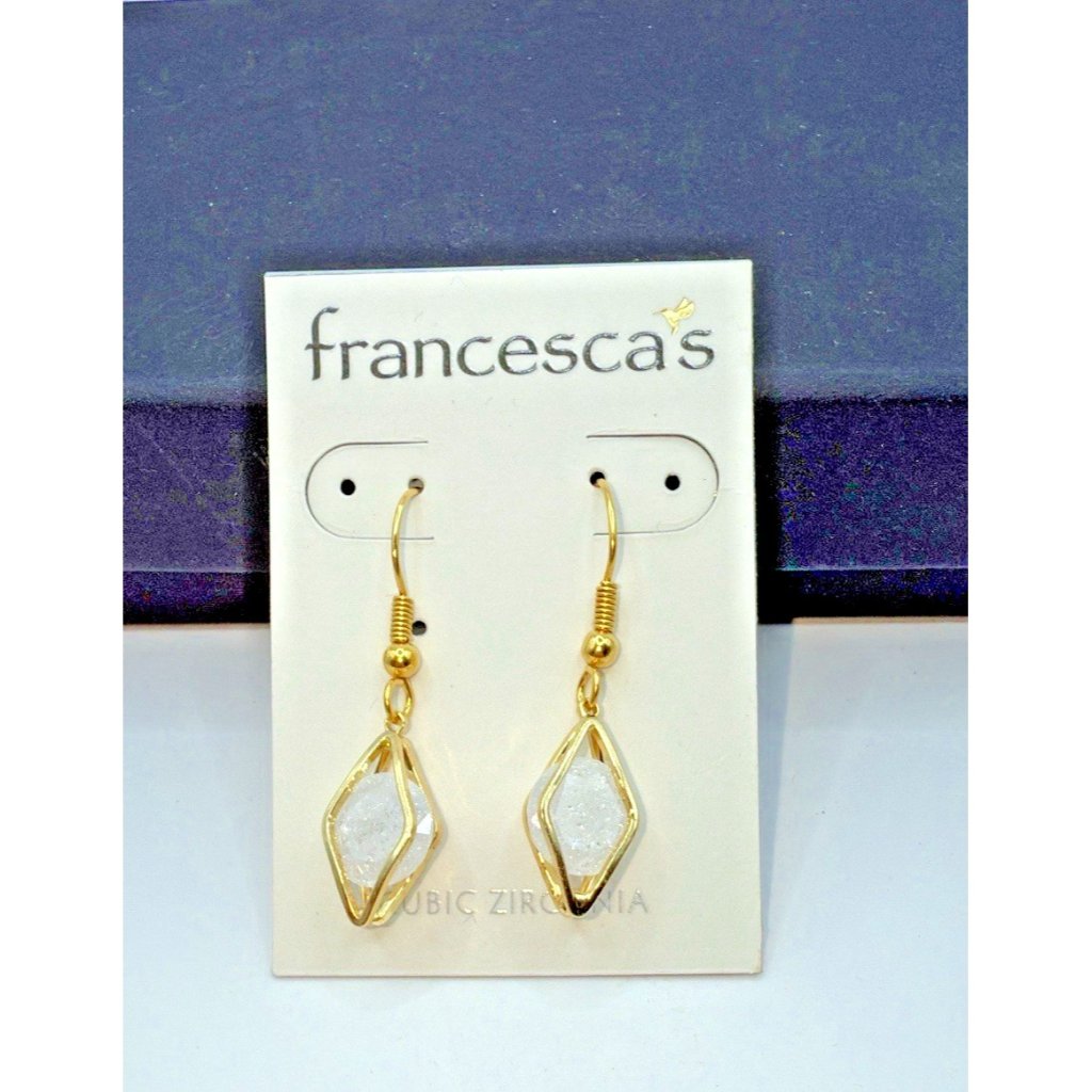 Gold Tone Francesca's White Cubic Zirconia Caged Earrings